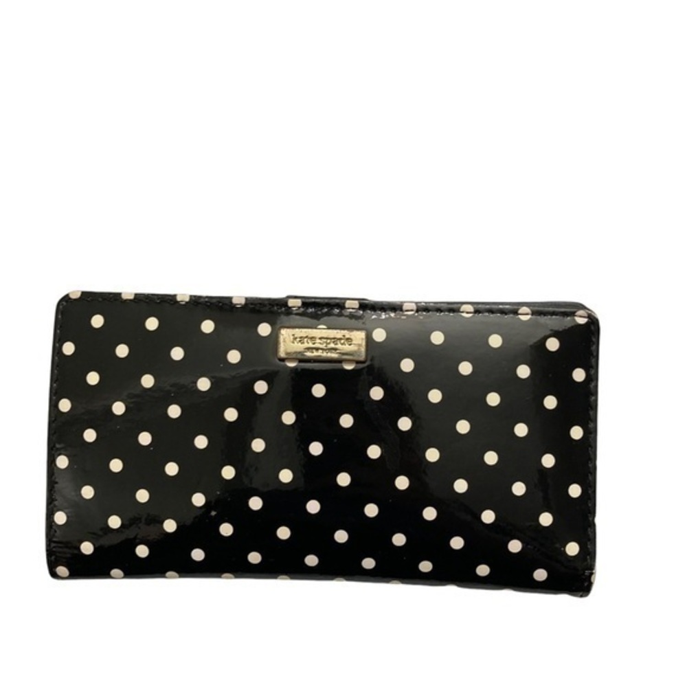 Kate spade black white polka dot patent leather wallet